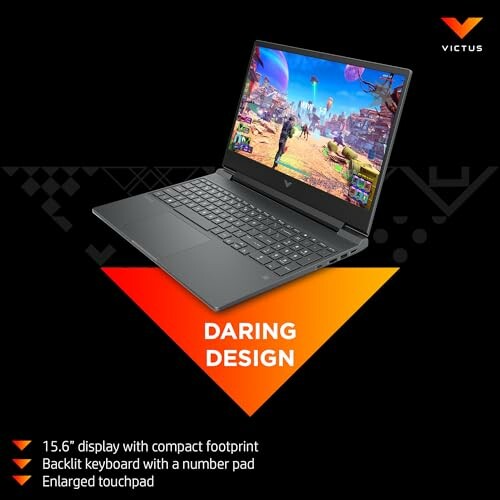 Gaming laptop with backlit keyboard and daring design.